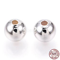 925 Sterling Silver Beads, Round, Silver, 8x7.5mm, Hole: 2mm(STER-S002-12-8mm)