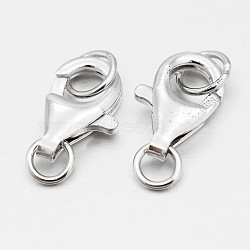 Anti-Tarnish Rhodium Plated 925 Sterling Silver Lobster Claw Clasps, Platinum, 13x8x3mm, Hole: 4mm(STER-O015-E-04)