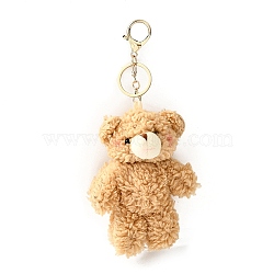 Cute Cotton Keychain, with Iron Key Ring, for Bag Decoration, Keychain Gift Pendant, Bear, 20cm(KEYC-A012-01B)