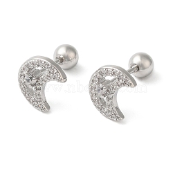 Moon Brass Micro Pave Clear Cubic Zirconia Cartilage Earrings, Platinum, 7.3x8.9mm(EJEW-L289-02P-01)