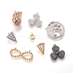 Brass Micro Pave Cubic Zirconia Pendants, Mixed Shapes, Mixed Color, 9~22x6~27x2~11mm, Hole: 0.8~1.2mm and 4x5mm(ZIRC-MSMC001-01)