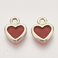 Light Gold Plated Alloy Charms, with Enamel, Heart, Red, 12.5x10x2.5mm, Hole: 1.8mm(ENAM-T009-10A)