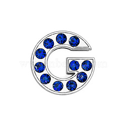 Glass Rhinestone Slide Charms, with Platinum Tone Alloy Finding, Mixed Color, Letter.G, 12mm, Hole: 8x2mm(PALLOY-TAC0018-02-G)