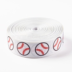 Single Face Baseball Printed Polyester Grosgrain Ribbons, White, 1-1/2 inch(38mm), 0.3mm(SRIB-P019-02)