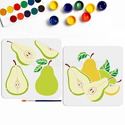 US 1 Set PET Hollow Out Drawing Painting Stencils, for DIY Scrapbook, Photo Album, with 1Pc Art Paint Brushes, Pear, 300x300mm, 2pcs/set(DIY-MA0004-69)