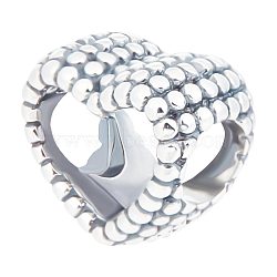 1Pc 925 Sterling Silver European Beads, Large Hole Beads, Heart, Antique Silver, 11x12.5x7.5mm, Hole: 4.5mm(FIND-BBC0001-45)