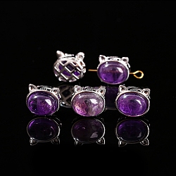 Natural Amethyst Beads, with Alloy Finding, Cat, 9x11x12mm(PW-WG2C262-09)