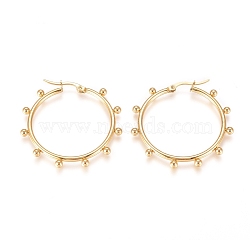 304 Stainless Steel Hoop Earrings, Hypoallergenic Earrings, with Round Beads, Ring, Golden, 42.5x39.5x3~4mm, Pin: 0.5x0.9mm(X-EJEW-E258-01G)