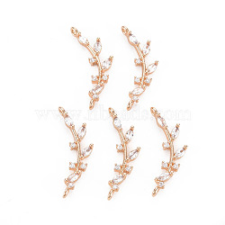 Rack Plating Brass Micro Pave Clear Cubic Zirconia Links Connectors, Long-Lasting Plated, Cadmium Free & Lead Free, Branch & Leaves, Light Gold, 25~28x9~12x3mm, Hole: 1.4mm(X-KK-T060-53-RS)