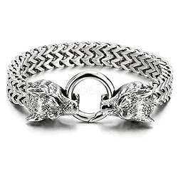 Stainless Steel Mesh Chain Bracelet with Vintage Wolf Head Clasp for Men, Stainless Steel Color, 8-1/4 inch(21cm)(WG50399-01)