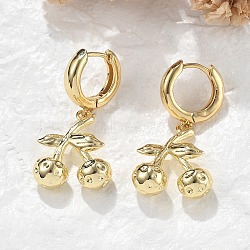 Brass Cherry Hoop Earrings, Lead Free & Cadmium Free, Long-Lasting Plated, Rack Plating, Real 18K Gold Plated, 36.5x18.5mm(EJEW-R016-04P)