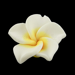 Handmade Polymer Clay 3D Flower Plumeria Beads, White, 30x11mm, Hole: 2mm(X-CLAY-Q192-30mm-14)