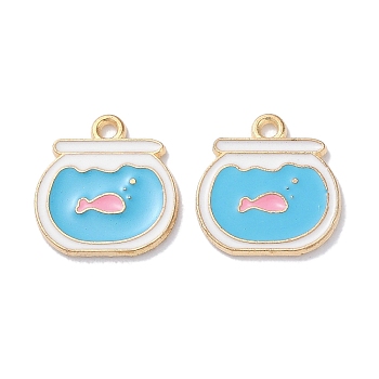 Alloy Enamel Pendants, Golden, Fish Tank, 15.5x15x1.2mm, Hole: 1.5mm