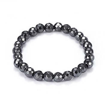 Synthetic Magnetic Hematite Stretch Bracelets, Faceted, Round, 2 inch(5.1cm)