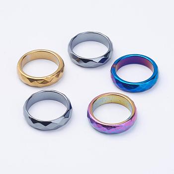 Electroplate Non-Magnetic Synthetic Hematite Rings, Faceted, Mixed Color, US Size 8(18.1mm)