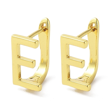 Brass Letter Stud Earrings for Women, Lead Free & Cadmium Free, Real 18K Gold Plated, Letter E, 15x7.5mm
