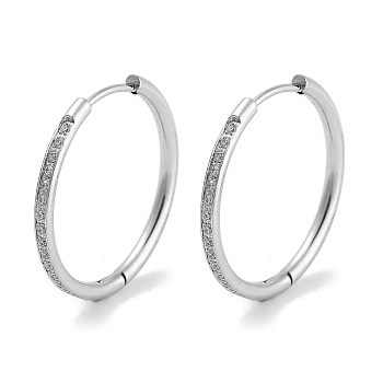 304 Stainless Steel Micro Pave Clear Cubic Zirconia Huggie Hoop Earrings, with 316 Stainless Steel Pins, Stainless Steel Color, 23x2x24mm