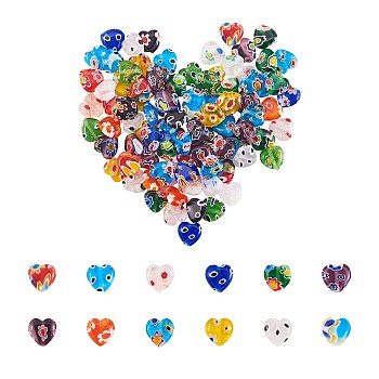 Heart Handmade Millefiori Glass Beads, Mixed Color, 8x8x3mm, Hole: 0.5mm, about 96pcs/box