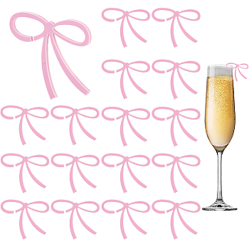 30Pcs Opaque Acrylic Wine Glass Cabochon, Bowknot Shape, Pink, 51x59.5x2mm