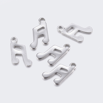 304 Stainless Steel Charms, Musical Note, Stainless Steel Color, 12x7.5x1mm, Hole: 1mm