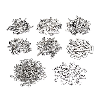 DIY Pendants Making Kits, include Alloy Pendants, 304 Stainless Steel Charms, Brass Jump Rings, Antique Silver & Platinum, 146pcs/bag