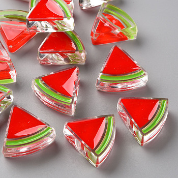 Transparent Enamel Acrylic Beads, Watermelon, Red, 23.5x25.5x9mm, Hole: 3.5mm