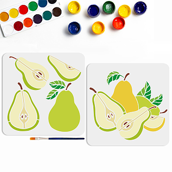 US 1 Set PET Hollow Out Drawing Painting Stencils, for DIY Scrapbook, Photo Album, with 1Pc Art Paint Brushes, Pear, 300x300mm, 2pcs/set