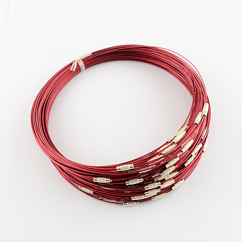 Steel Wire Bracelet Cord DIY Jewelry Making, with Brass Screw Clasp, Indian Red, 225x1mm
