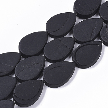 Natural Black Stone Beads Strands, Teardrop, 27x18x5mm, Hole: 1mm, about 13~14pcs/strand, 13.77~14.96 inch(35~38cm)