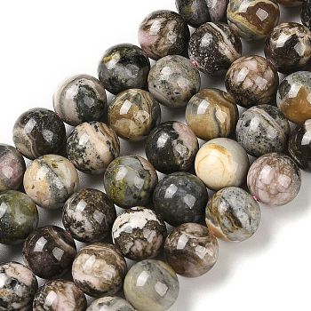 Natural Rhodonite Beads Strands, Round, 8mm, Hole: 0.9mm, about 46pcs/strand, 15.16''(38.5cm)