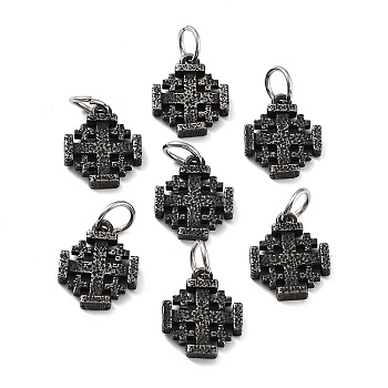 316 Surgical Stainless Steel Pendants, with Jump Ring, Antique Silver, Jerusalem Cross, 16x13x2.7mm, Hole: 5.3mm