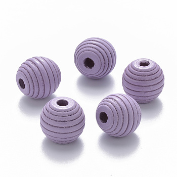 Painted Natural Wood Beehive European Beads, Large Hole Beads, Round, Lilac, 18x17mm, Hole: 4.5mm
