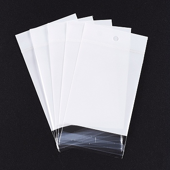 Pearl Film OPP Cellophane Bags, Self-Adhesive Sealing, with Hang Hole, Rectangle, White, 13.5x7cm, Unilateral Thickness: 0.035mm, Inner Measure: 9x7cm, Hole: 6mm