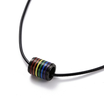 Pride Style 201 Stainless Steel Pendant Necklaces, with Enamel and Waxed Cord, Column, Colorful, Electrophoresis Black, 23.7 inch(60.2cm)