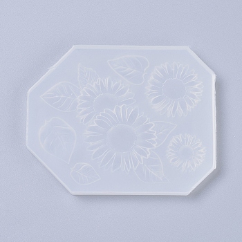 Silicone Molds, Resin Casting Molds, For UV Resin, Epoxy Resin Jewelry Making, Sun Flower, White, 92x117x8mm, Inner Diameter: 15~75x20~86mm