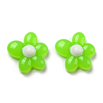 Epoxy Resin Cabochons, with Enamel, Flower, Lime, 14.5x14.5x4.5mm