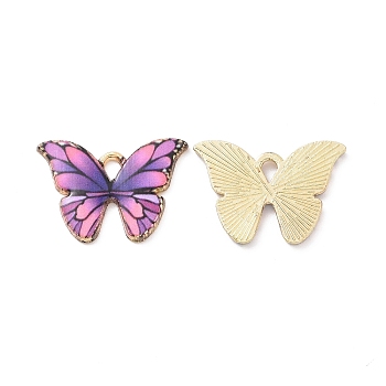 Alloy Enamel Pendants, Light Gold, Cadmium Free & Nickel Free & Lead Free, Butterfly Charm, Pearl Pink, 15x21.5x1.5mm, Hole: 2x3mm