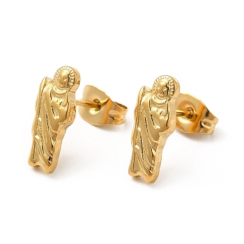 Ion Plating(IP) 304 Stainless Steel Human Stud Earrings for Women, Real 18K Gold Plated, 13x5mm, Pin: 0.8mm