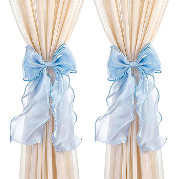 4Pcs Gauze Bowknot Curtain Tiebacks, Cornflower Blue, 270x155x12.5mm
