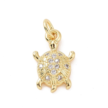 Brass Micro Pave Cubic Zirconia Charms, with Jump Ring, Sea Turtle Charm, Golden, 13.5x8.5x3.5mm, Hole: 2.8mm