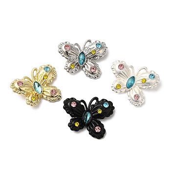 Rack Plating Alloy Pendant, with Colorful Glass, Lead Free & Cadmium Free, Butterfly Charms, Mixed Color, 19x24x6mm, Hole: 5x1.1mm