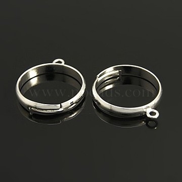 Brass Loop Ring Bases, Adjustable, Lead Free and Cadmium Free, Ring Components, Silver Color Plated, 1Size: about 19mm in diameter, 17mm inner diameter, 1mm thick, Loop: about 2mm(X-EC159-S)