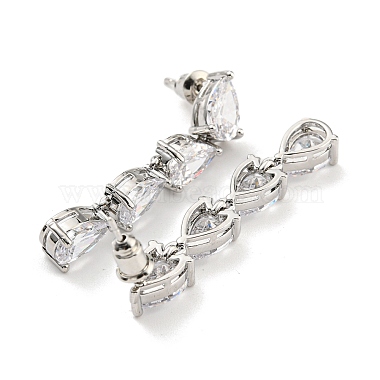 Rack Plating Platinum Tone Brass Cubic Zirconia Studs Earrings for Women(EJEW-H310-01P-05)-2