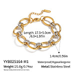 Two Tone 304 Stainless Steel Oval & Ring Link Chain Bracelets for Women, Real 18K Gold Plated, 6.89 inch(17.5cm)(FS-WG56E12-01)