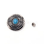 1-Hole Alloy & Cat eye Turquoise Decorative Rivets, Flat Round with Leaf Pattern, for DIY Luggage and Hardware Accessaries, Deep Sky Blue, 30x11~11.8mm, Hole: 2.5mm(PALLOY-WH0092-10D-P)