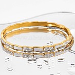 201 Stainless Steel Hinged Bangles for Women, with Cubic Zirconia Golden, Triangle, Inner Diameter: 2-3/8 inch(6cm)(YQ8735-3)