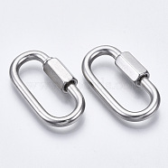 304 Stainless Steel Screw Carabiner Lock Charms, for Necklaces Making, Oval, Stainless Steel Color, 36x19x3.5mm, Screw: 7.5x12mm(STAS-N087-25A-01)
