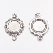 Tibetan Style Link Cabochon Bezel Settings, Lead Free & Nickel Free & Cadmium Free, Antique Silver, Flat Round Tray: 9.5mm, 23x15x2mm, Hole: 2mm(TIBEP-0578-S-FF)