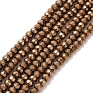 Rondelle Non-magnetic Synthetic Hematite Beads Strands, Imitation Pyrite, Faceted, Copper Plated, 4x3mm, Hole: 1mm, about 122pcs/strand, 15.7 inch(G-D617-20C)