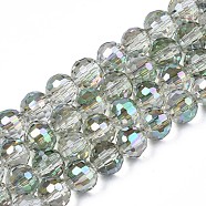 Electroplate Transparent Glass Beads Strands, Faceted, Round, Light Green, 8x7mm, Hole: 1.6mm, about 71pcs/strand, 19.88 inch(50.5cm)(EGLA-N002-15-B01)